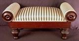290 - Mahogany empire gout stool. Round. Striped upholstery. 13INT, 28INW, 14IND