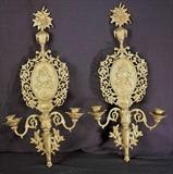289 - Pair of victorian cast, metal, gold wall sconce 26INT, 12.5IN W