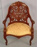298 - Walnut laminated pierced carved back Riccoco arm chair by George Henkle ca 1870