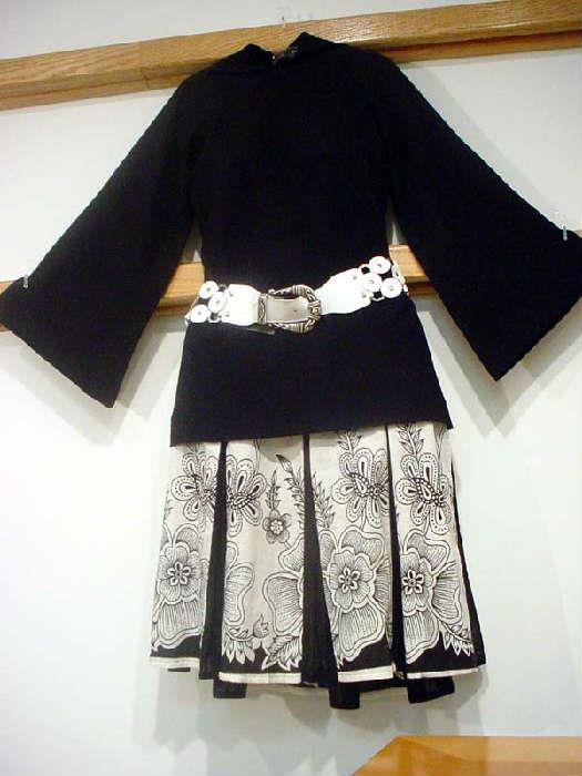 Designer Cashmere Sweater, with Georgeous 100% Pkeated Skirt. White leather designer belt, Made in Italy.