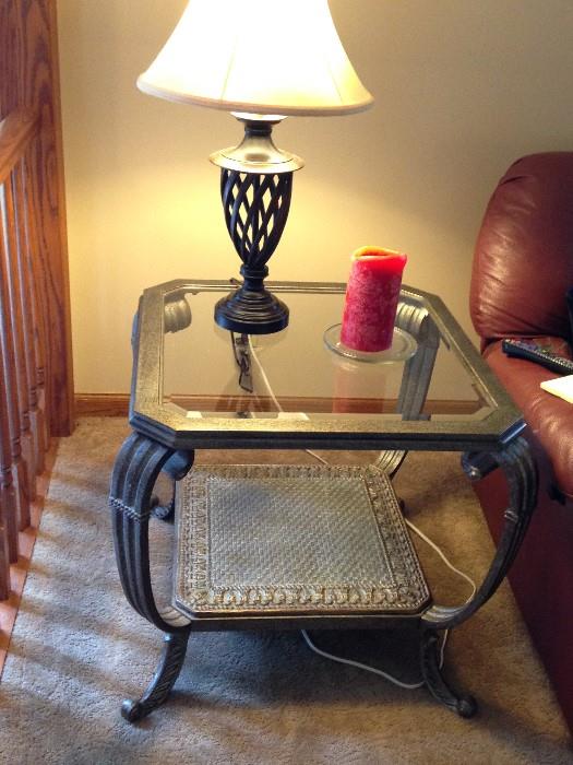 metal and glass end table and lamp