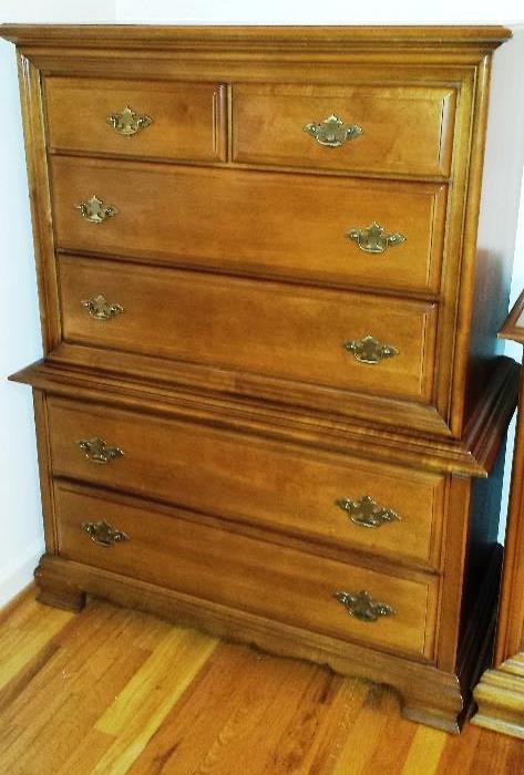 Sumter cabinet Co. rock maple set $900 for queen bed, dresser with mirror chest of drawers and 2 nightstands.