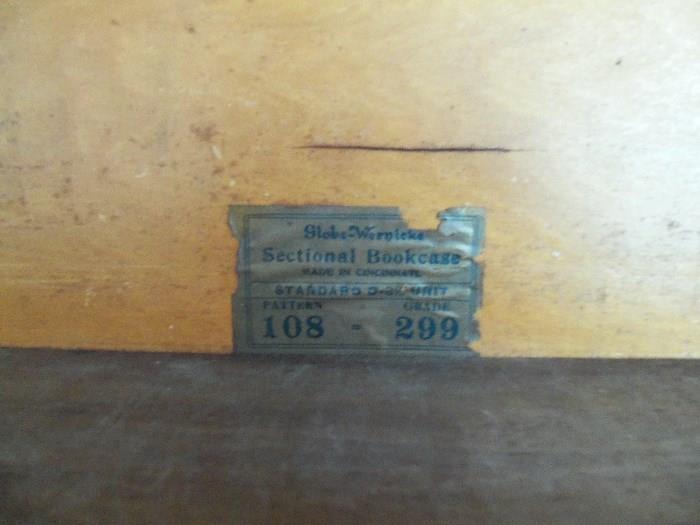 Label Inside Barristers Bookcase