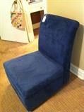       Blue armless chair (storage beneath the seat)