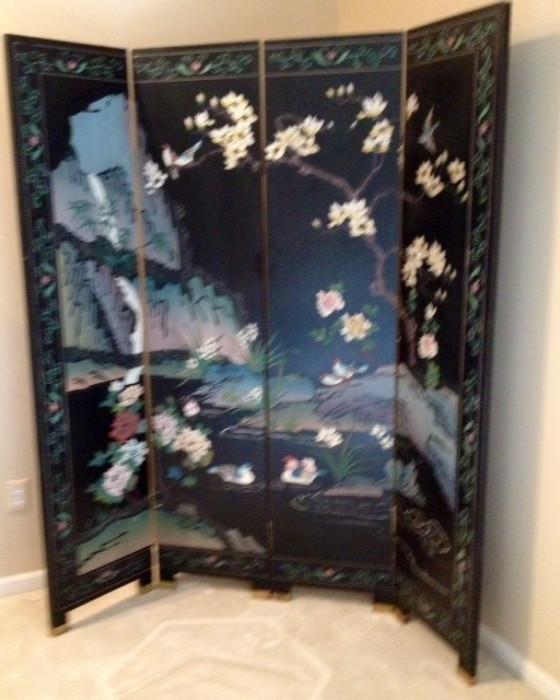 handcarved and painted Chinoise Screen 