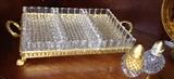 Gold & Crystal Vintage Serving Tray & Salt & Pepper Set