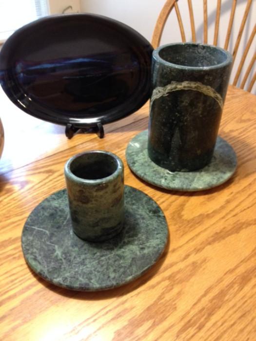 Ceramic Handcrated Ann Arbor Art Fair Plate & Green Marble Accessories