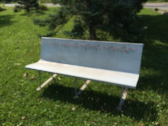Old bench or pew, painted and stenciled.  About 6 feet long
