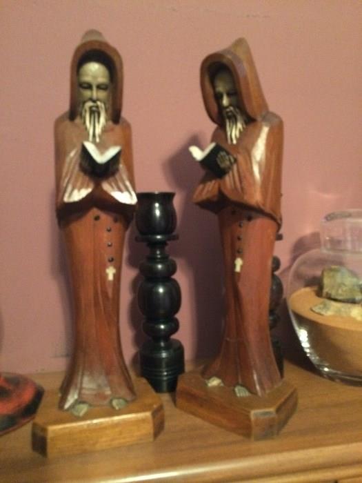 Pair of carved monks, can be bookends
