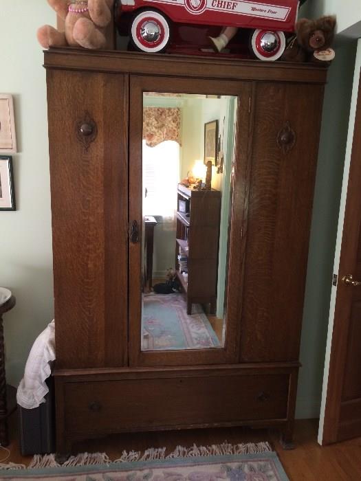 Armoire Oak 1 Mirrored Door 75T 19D 48W  (Fire Chief is not in sale--sorry)