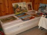 Twin bed, some of the vintage prints
