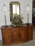4 Door Credenza / Framed Wall Mirror / Candlestick Lamps