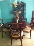 Dining table/6 chairs; decorative baker's rack