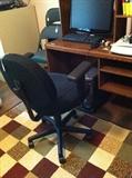 Office chair; checked rug in gold, green, rust