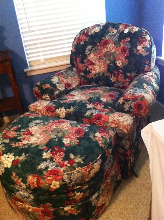                     Floral chair & matching ottoman