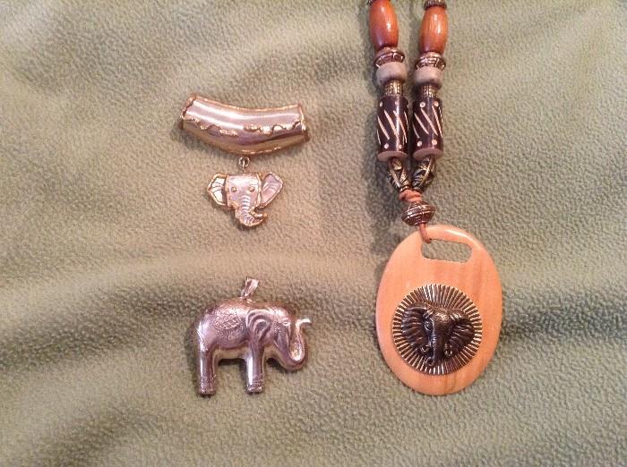 Sterling silver elephant pendants and costume necklace