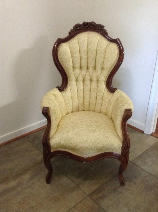 Victorian chair, pale yellow fabric
