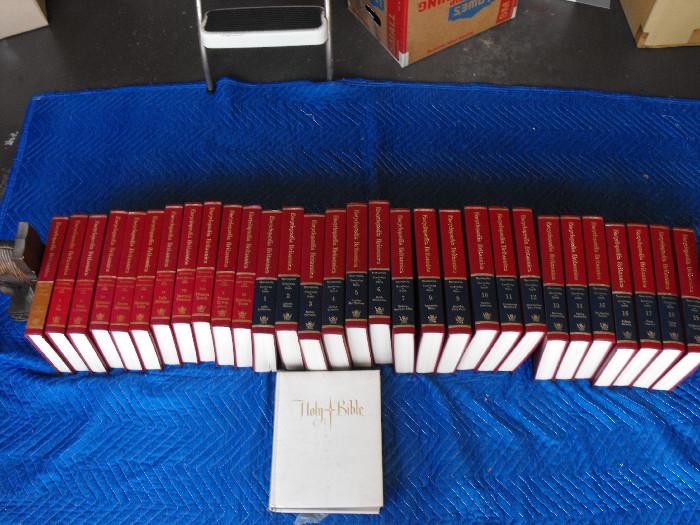 Full set of Encyclopedias and Horse Bookends and the Bible.