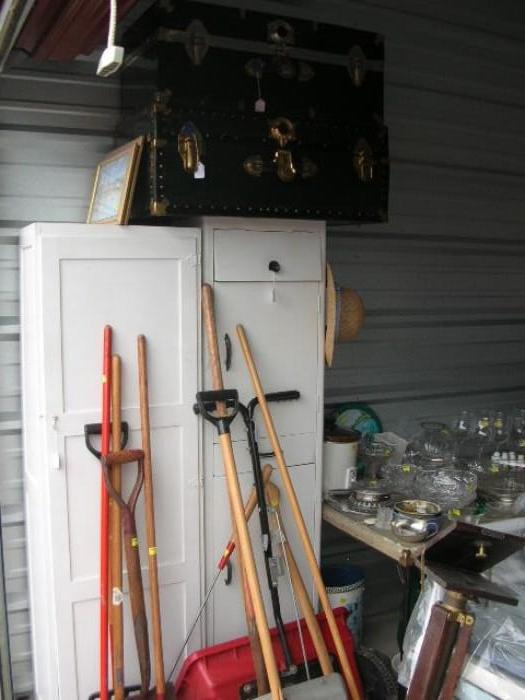 Yard tools and metal storage cabinets