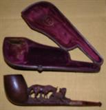 Very old Meerschaum Pipe w Hand carved Hunting scene