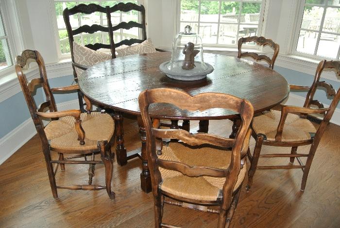 English Drop Leaf Table and Four French Chairs