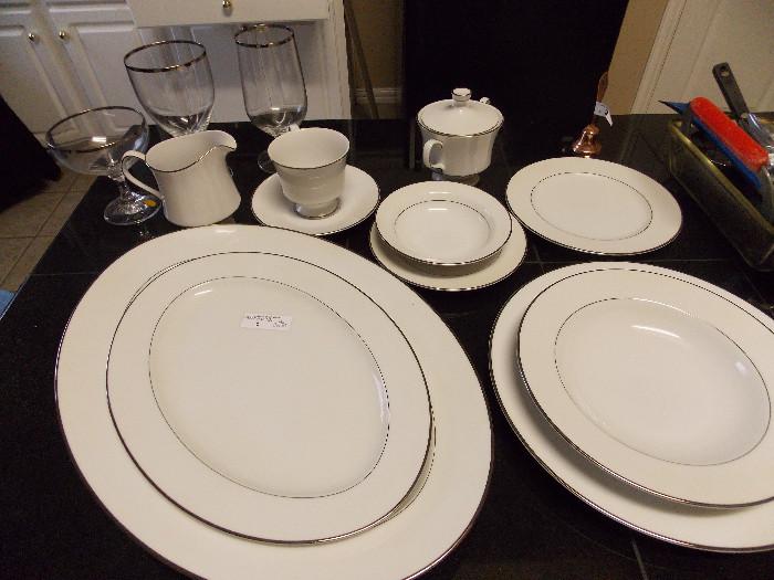 92  piece "Sango Sheffield" dinnerware set for 12 plus matching glassware