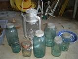 Blue Ball jars / vintage lantern