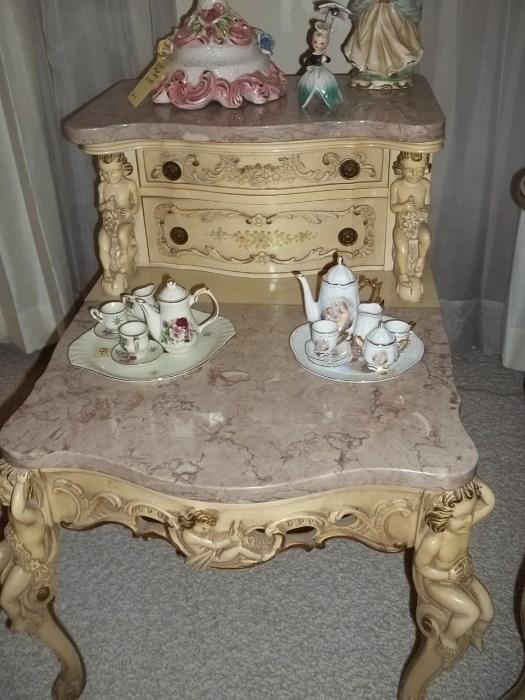 ornate Marble top table vintage table