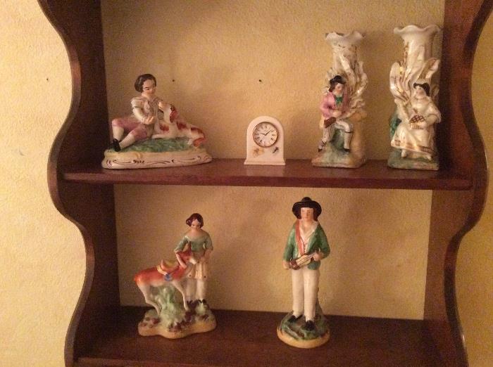 Staffordshire figures from large collection found throughout house.