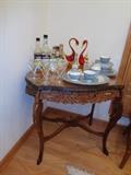 one of 2 ornate tables w/inlay