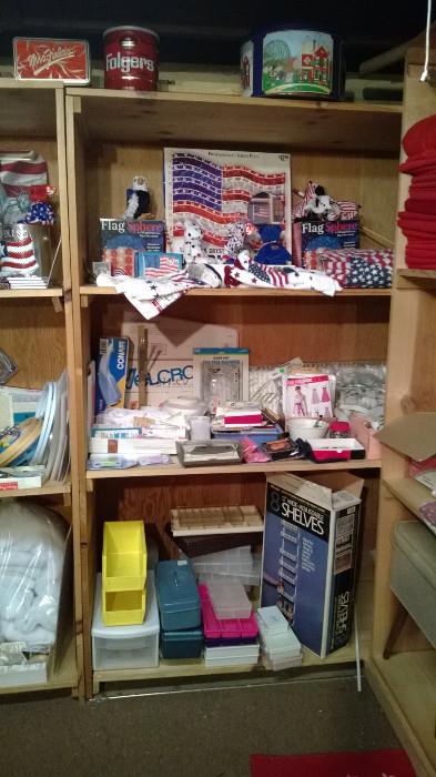 Patriotic decor. sewing notions, storage containers