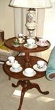 MAHOGANY TWO TIER TABLE WITH CUP COLLECTION