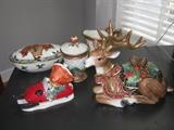 Christmas table top decorative items by Fitz & Floyd, Mikasa, and Goebel