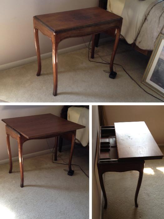 Antique Game Table. Unfolds, also has compartment for cards, checkers, etc.