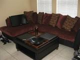 sectional sofa, one of two with storage and removable serving tray ottoman style coffee table