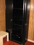 For shelf black metal cabinet 33 wide, 18 deep, 72 tall.