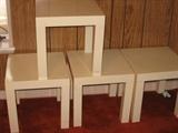 Four 1950s plastic square tables 16 x 16, 16 tall.