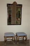 Mirror - solid wood carved and tuscan style stools