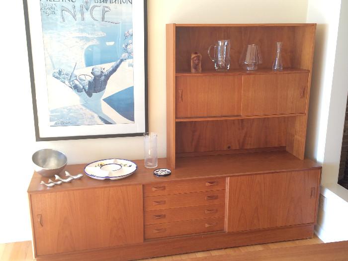 Teak Buffet with Mid Century Bowls and Sculpture