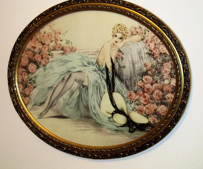Louis Icart Print " Belle Rose"...a beauty...nicely oval framed (and that is all Jeanette will let me say about this artwork....)