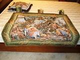 Exquisite  Tapestry Depicting Ladies and Squires in a country setting. Rich colors and details.
