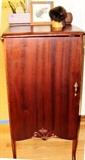 Vintage Victorian Style Record Cabinet with mahogany finish, brass pull.