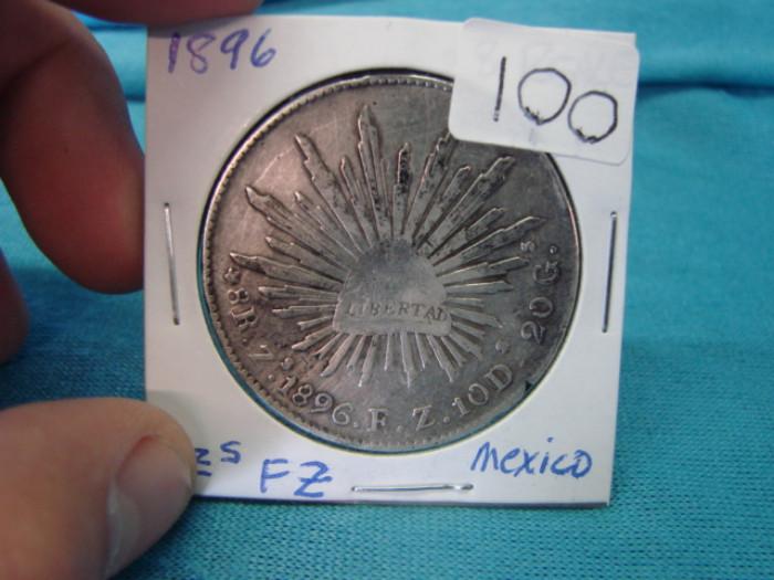 1896 Mexican 8 Reale coin, "Zs FZ". Please see pictures for more detail and accurate grading.