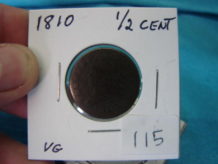 1810 United States half cent coin; Please see pictures for accurate grading.