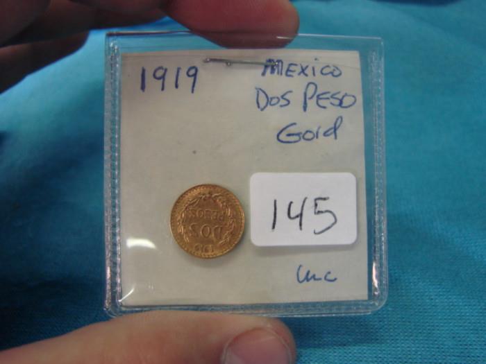 1919 Mexican "dos peso" two peso gold coin; Appears uncirculated. Please see pictures for more detail
