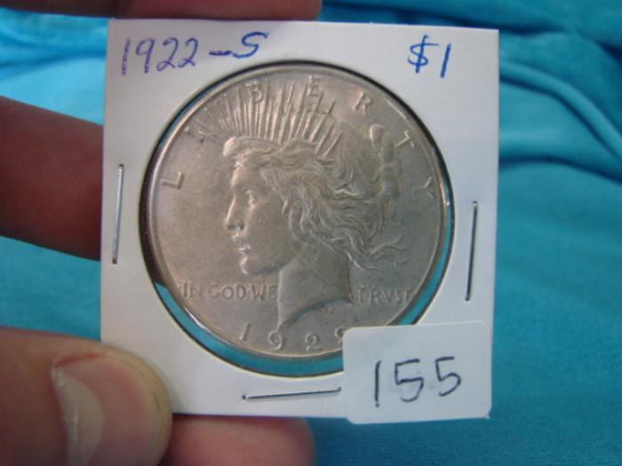 1922-S Peace silver dollar; Appears uncirculated, please see pictures for accurate grading.
