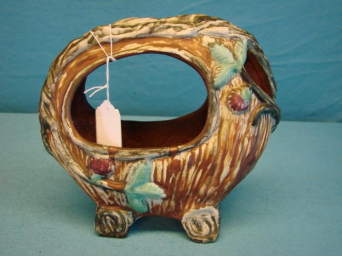 Beautiful 1930's American pottery basket-style bowl; A very rare Weller piece, in immaculate condition. Stands 8" tall.