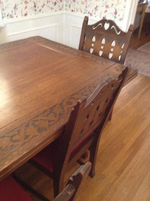 antique mission style wood table and chairs