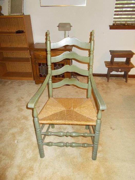 Green Side Chair with Arms & Rush Seat