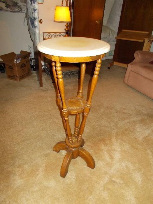 Tall Oak Stand with Marble Top